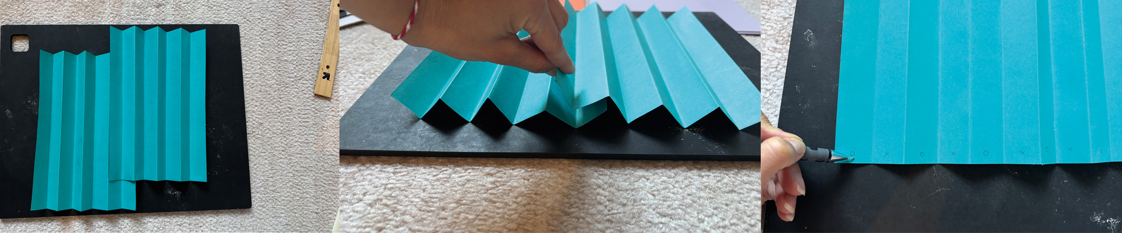 Joining two accordion spines and marking sections